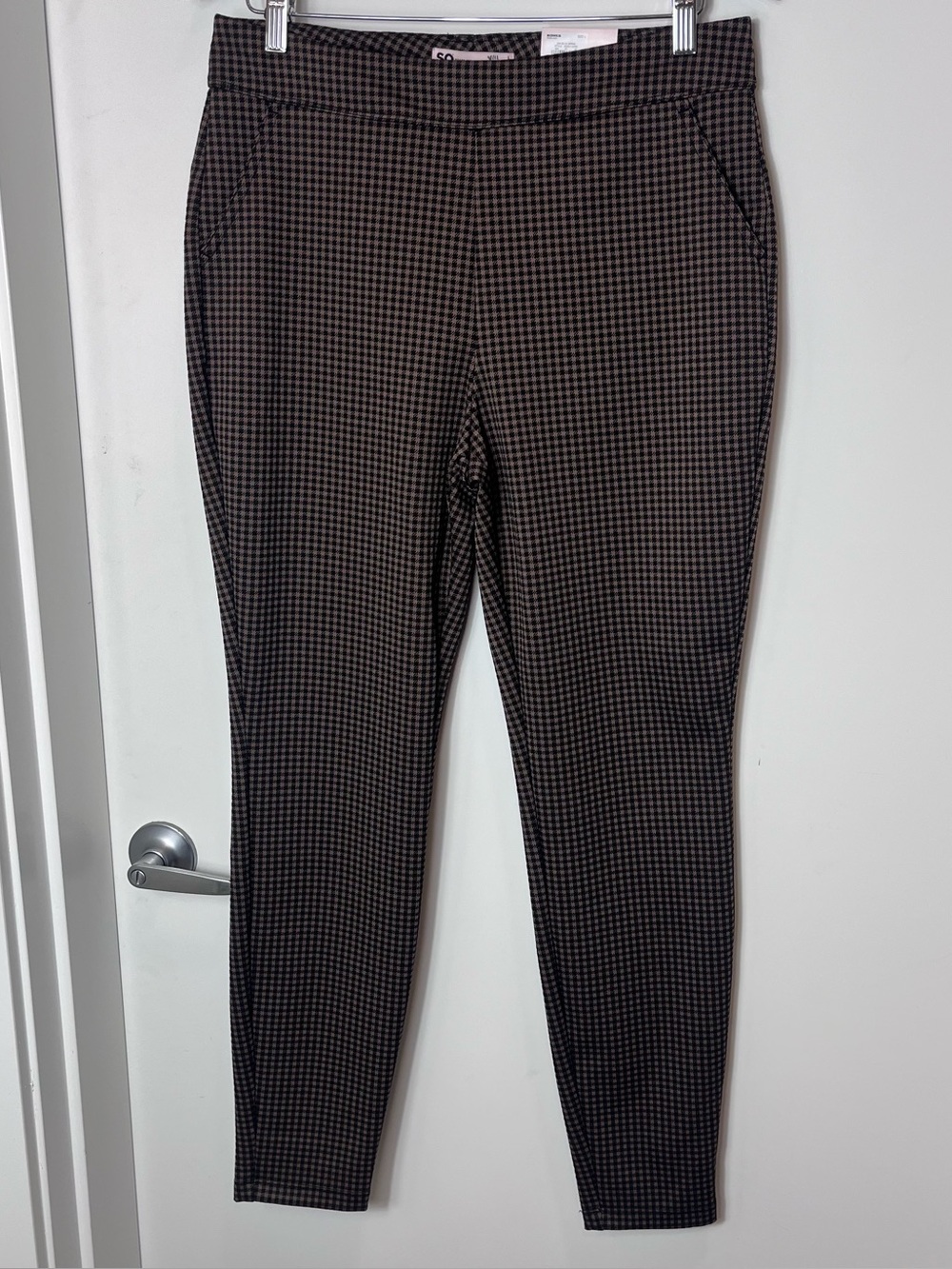 SO Juniors Brown Houndstooth High Rise Ponte Leggings Casual Pants Stretch NWT L